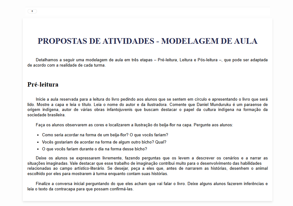 Trecho de página de Propostas de Atividades do Manual de apoio ao professor. Produzida para o PNLD 2023.