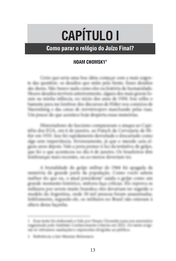 Página do livro 'Como parar o relógio do juizo final', de Noam Chomky, produzido para o Instituto Conhecimento Liberta (ICL).